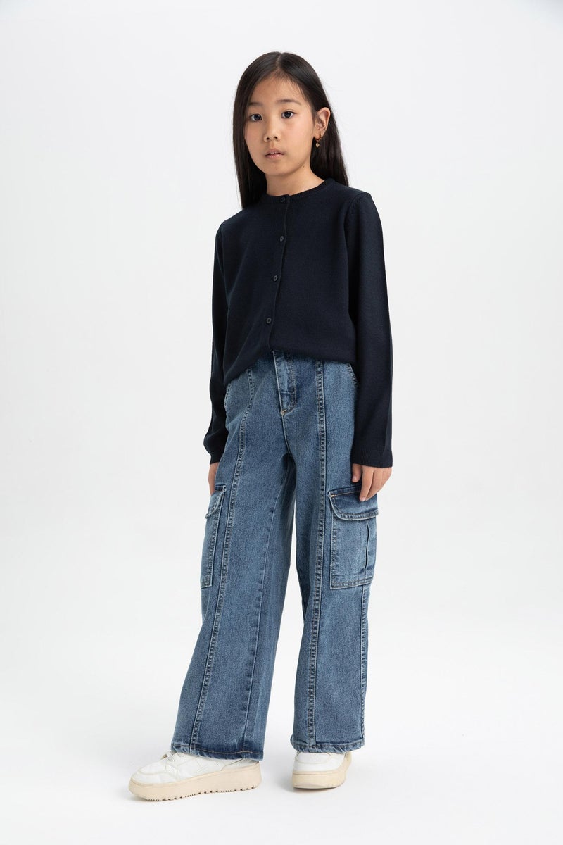 DeFacto Blue Girl Girl Navy Bike Neck Buttoned School Cardigan Casual - Image 5